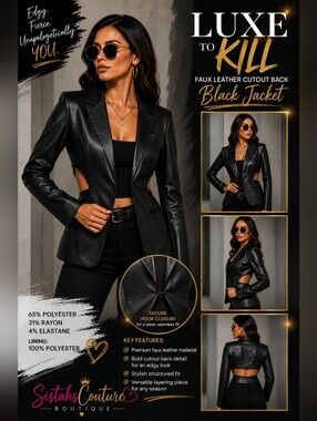 LUXE TO KILL Faux Leather Cutout Back Jacket | Edgy Black Statement Blazer